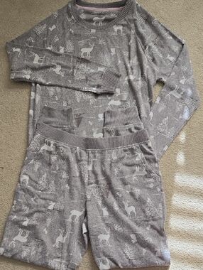 NWT Cuddl Duds Sweater Knit Gray Heather Forest 2 Piece Pajamas, Size S